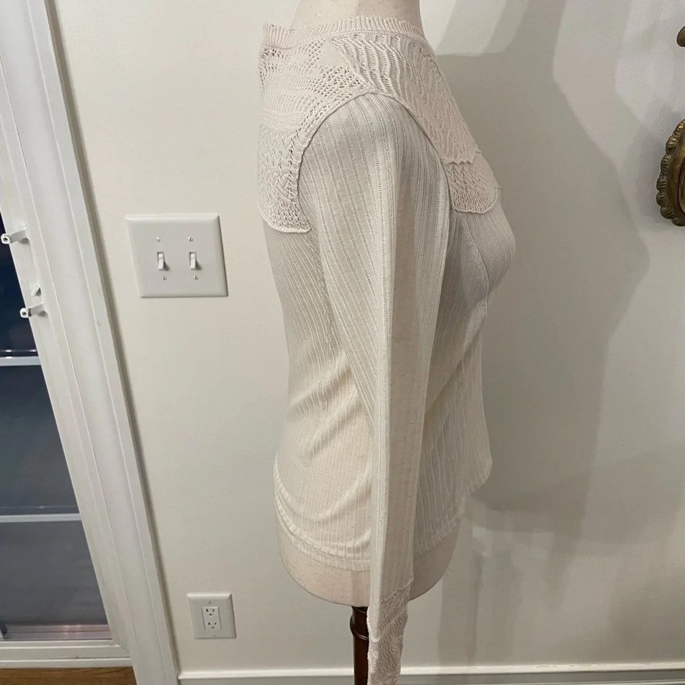 Free People REVOLVE Colette Scallop Neck Knit Trim Neutral Top